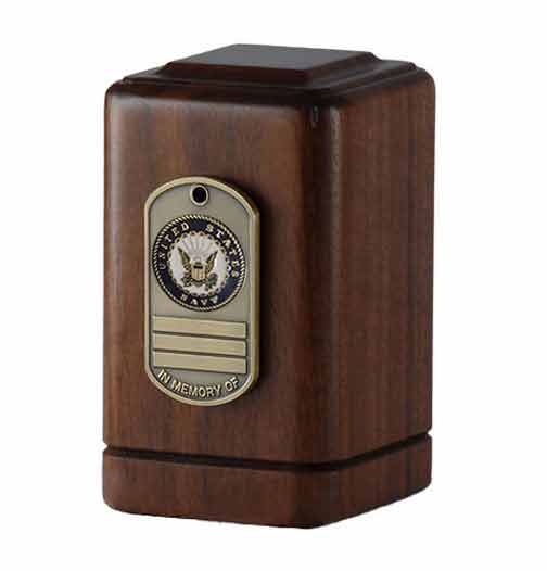 US Navy Dog Tag Keepsake Urn - Small Wooden Urn