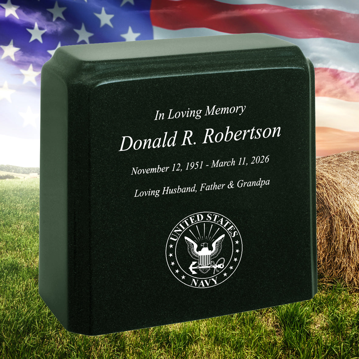United States Navy Cultured Marble Niche Cremation Urn - 12 Color Choices - Vault Option