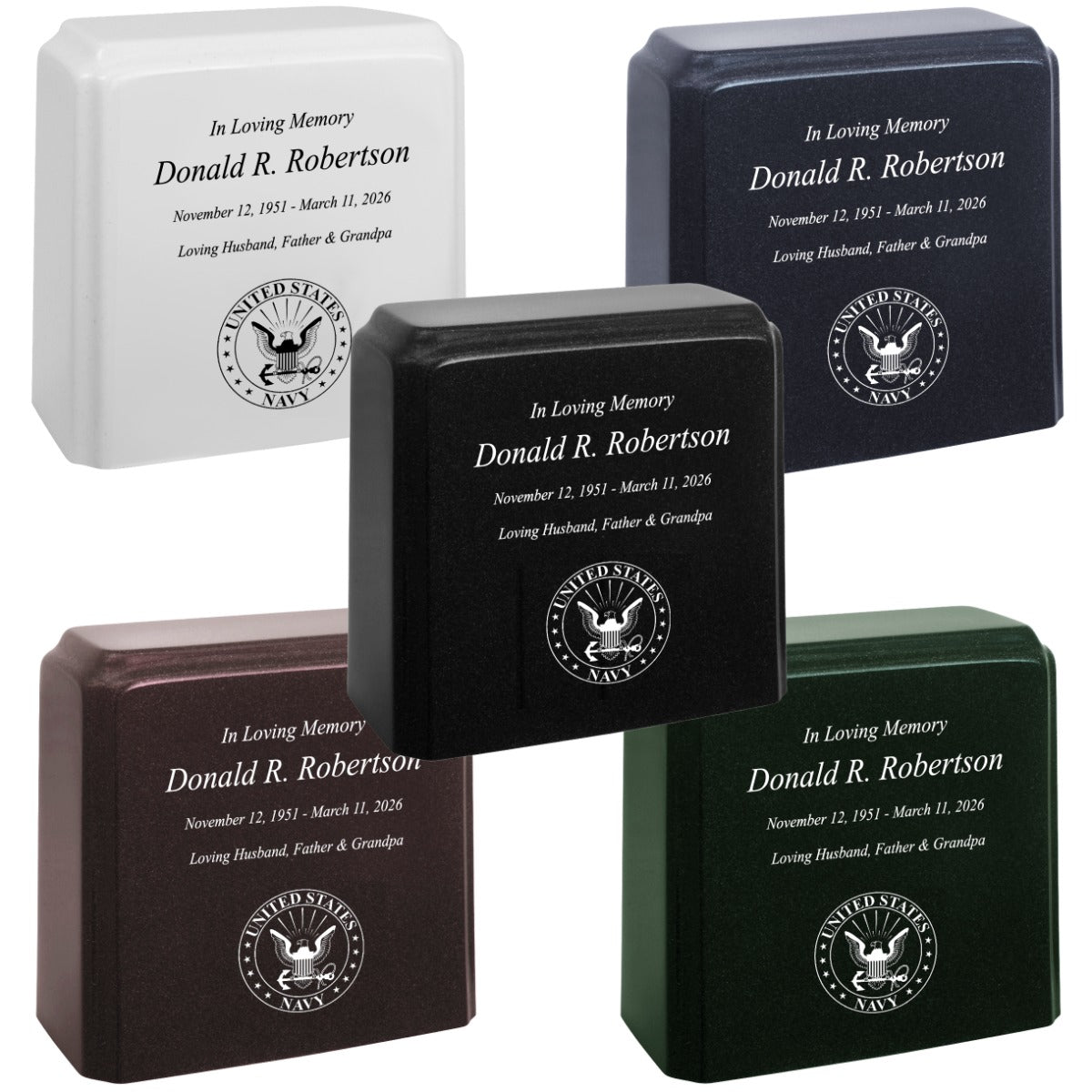 United States Navy Cultured Marble Niche Cremation Urn - 12 Color Choices - Vault Option