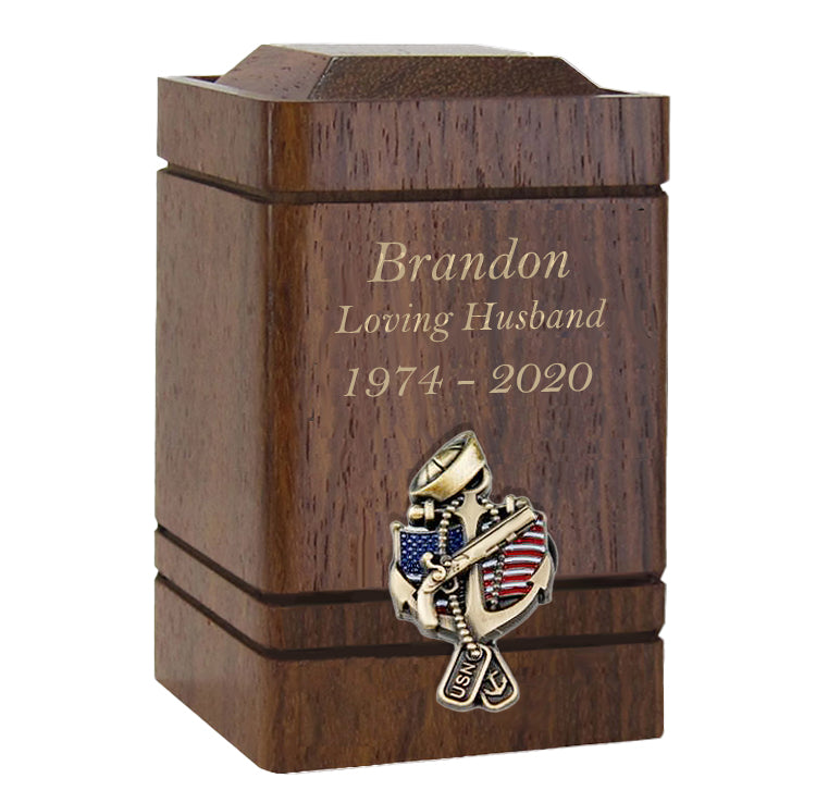 US Navy Anchor Walnut Keepsake Urn - Small Wood Urn