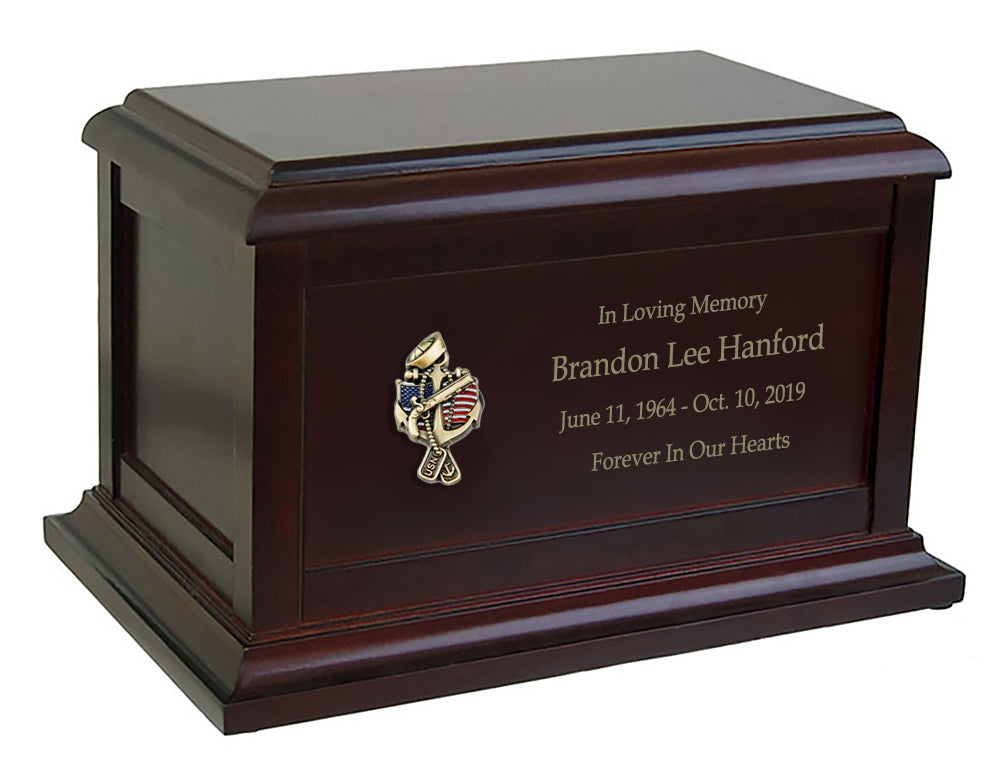 US Navy Anchor Sailor Cremation Urn - Adult Wood Urn