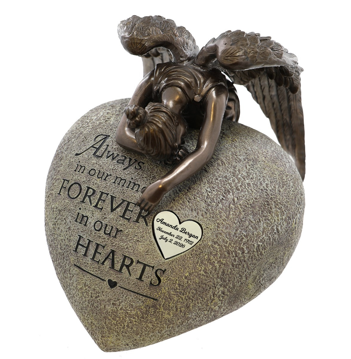 Angel Weeping on My Heart Adult Cremation Urn - Free Engraved Heart Plate