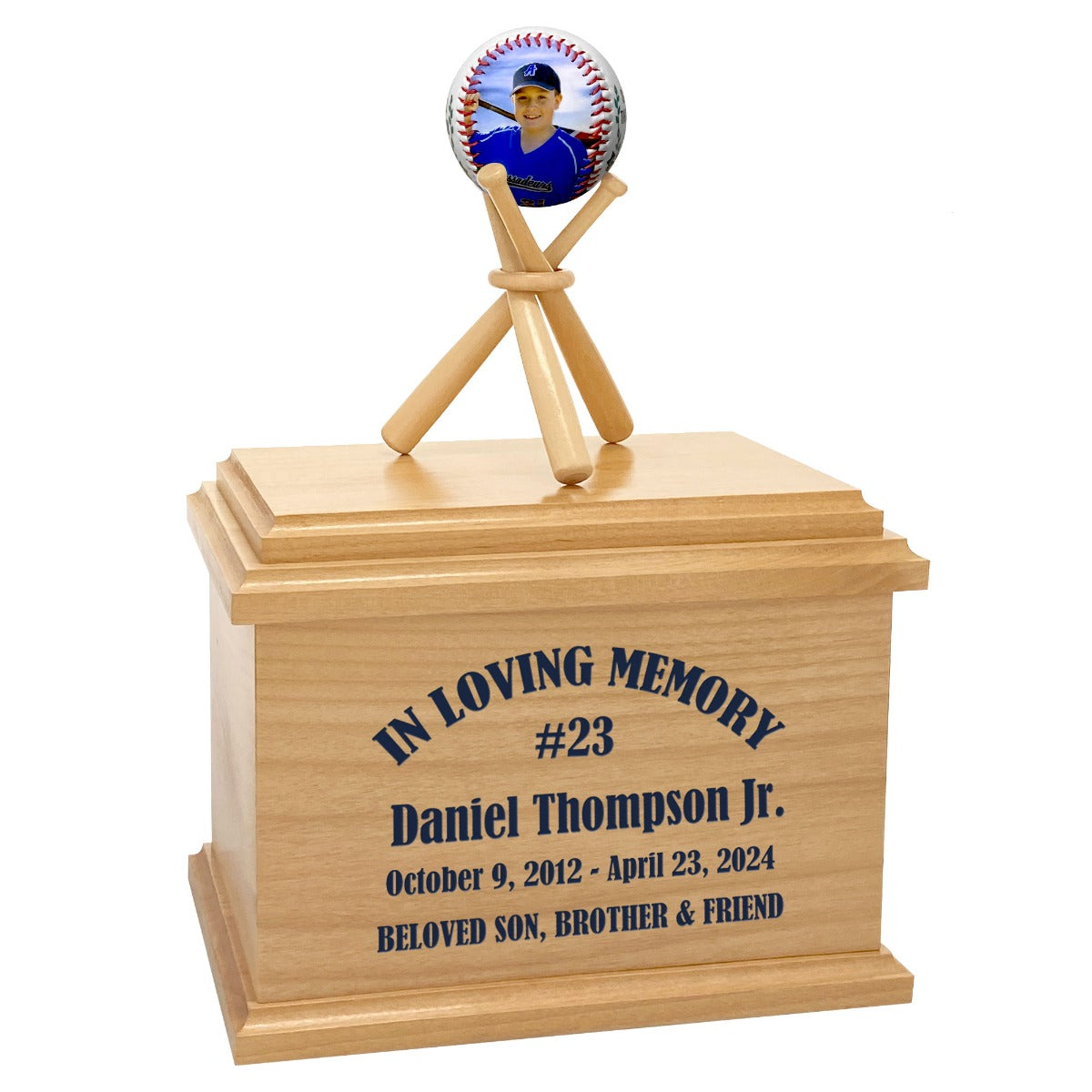Photo Baseball Oak Youth Cremation Urn - Unique Baseball Bats Stand