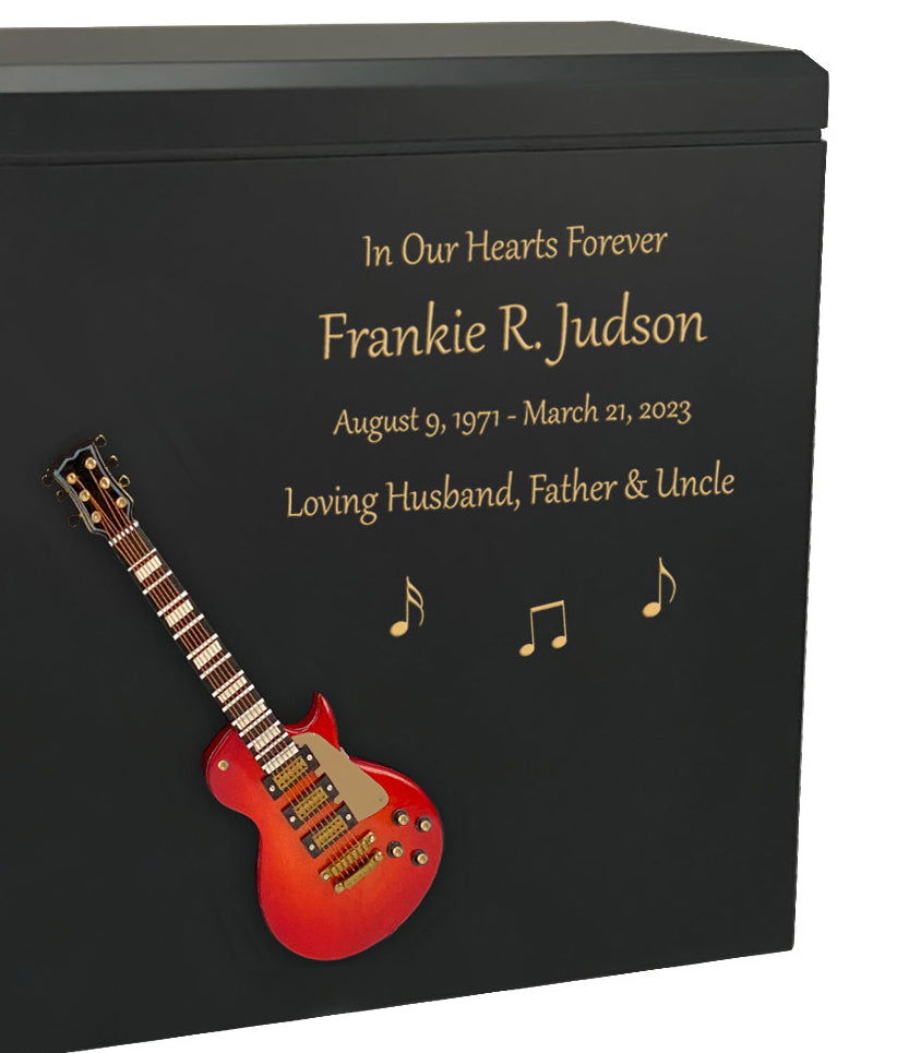 Cherry Red Electric Guitar Wood Adult Cremation Urn - Miniature Guitar - Photo Option