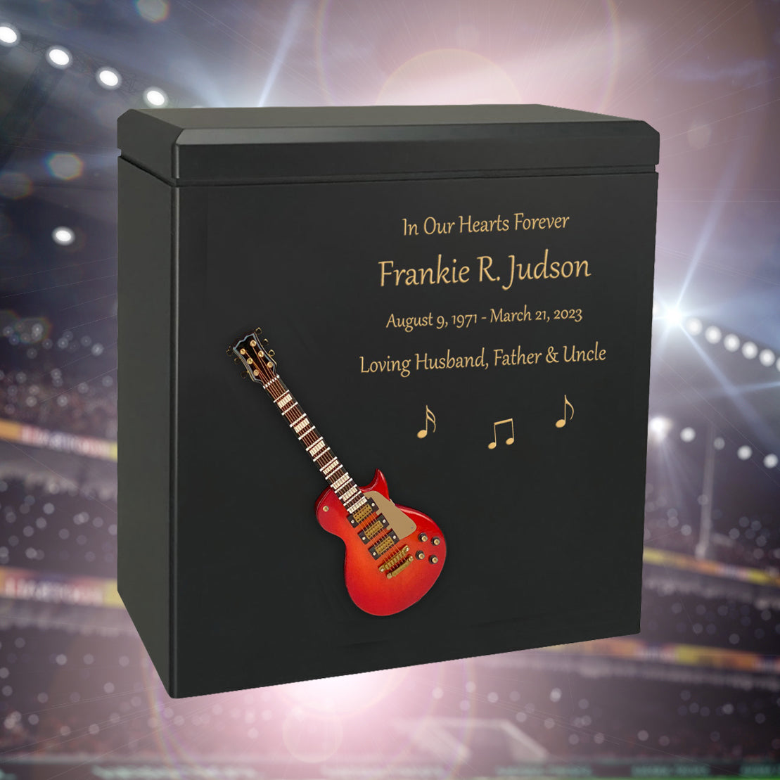 Cherry Red Electric Guitar Wood Adult Cremation Urn - Miniature Guitar - Photo Option