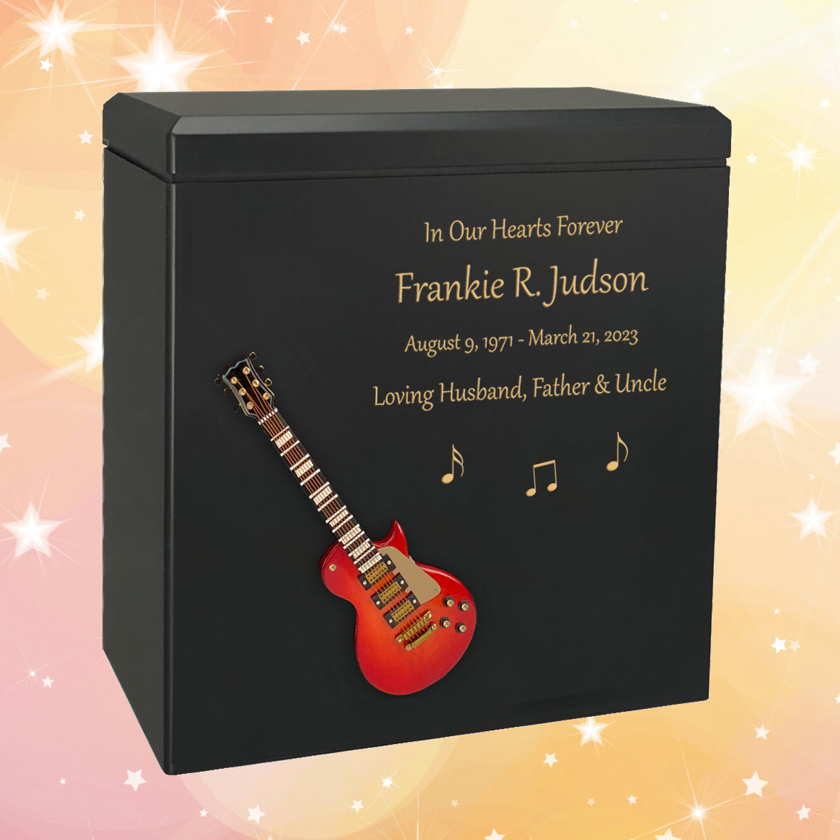 Cherry Red Electric Guitar Wood Adult Cremation Urn - Miniature Guitar - Photo Option