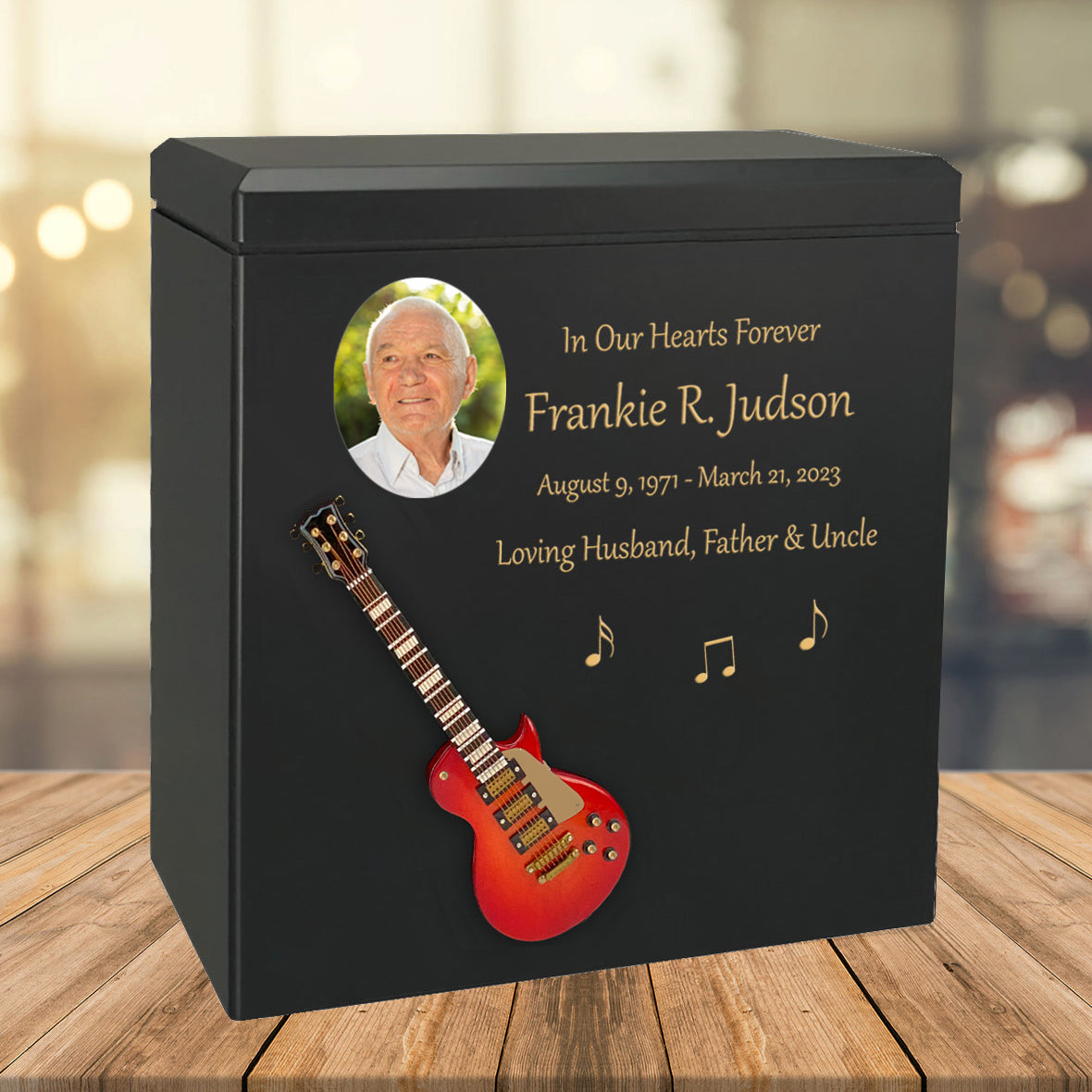 Cherry Red Electric Guitar Wood Adult Cremation Urn - Miniature Guitar - Photo Option
