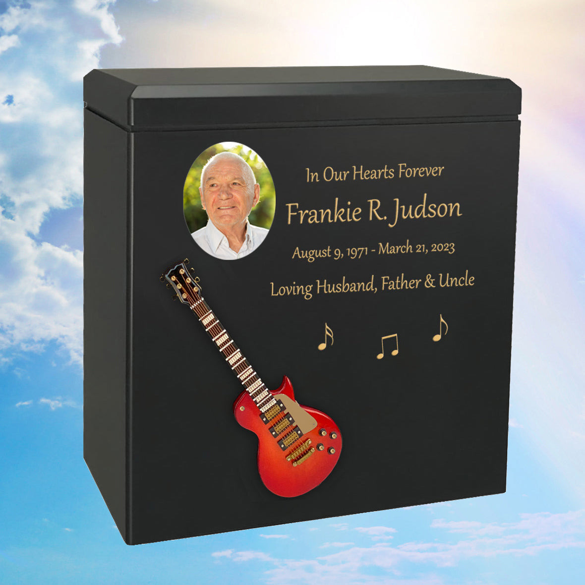 Cherry Red Electric Guitar Wood Adult Cremation Urn - Miniature Guitar - Photo Option