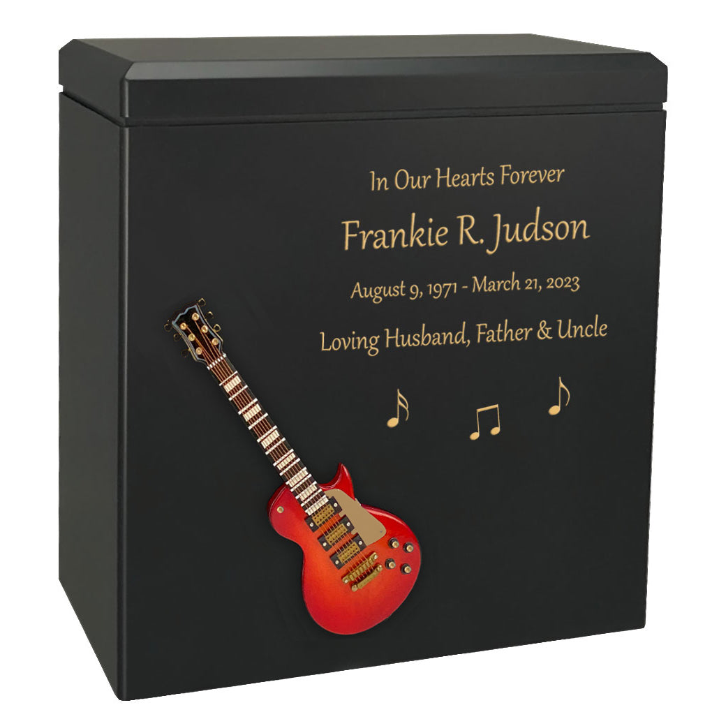 Cherry Red Electric Guitar Wood Adult Cremation Urn - Miniature Guitar - Photo Option
