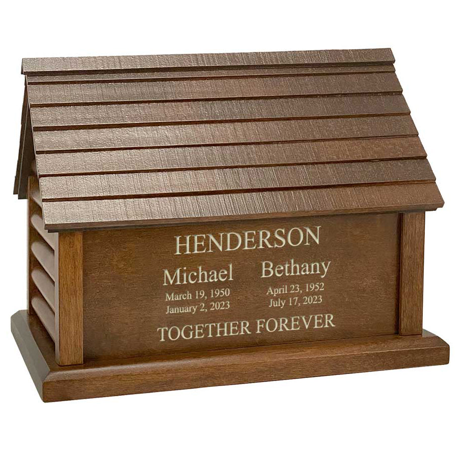 Log Cabin Companion Urn For Two People - Unique Country Urn - Vault Option