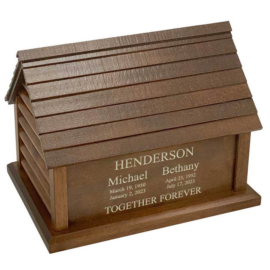 Log Cabin Companion Urn For Two People - Unique Country Urn - Vault Option