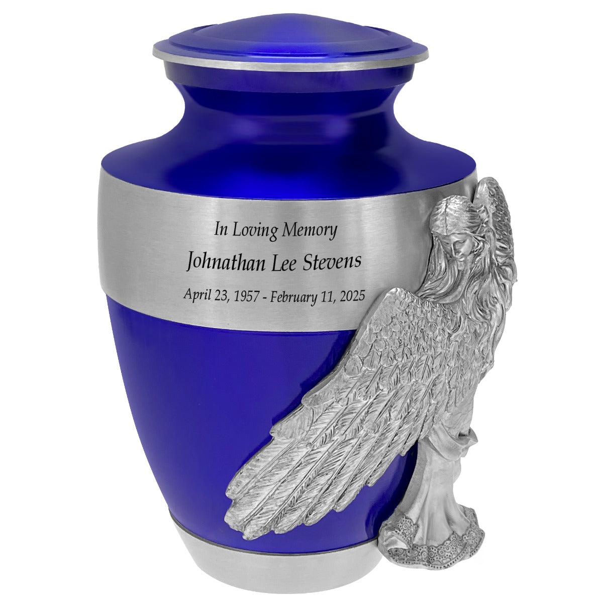 Wings of an Angel Band Blue Adult Urn - Pro Laser Engraving - Burial Vault Option