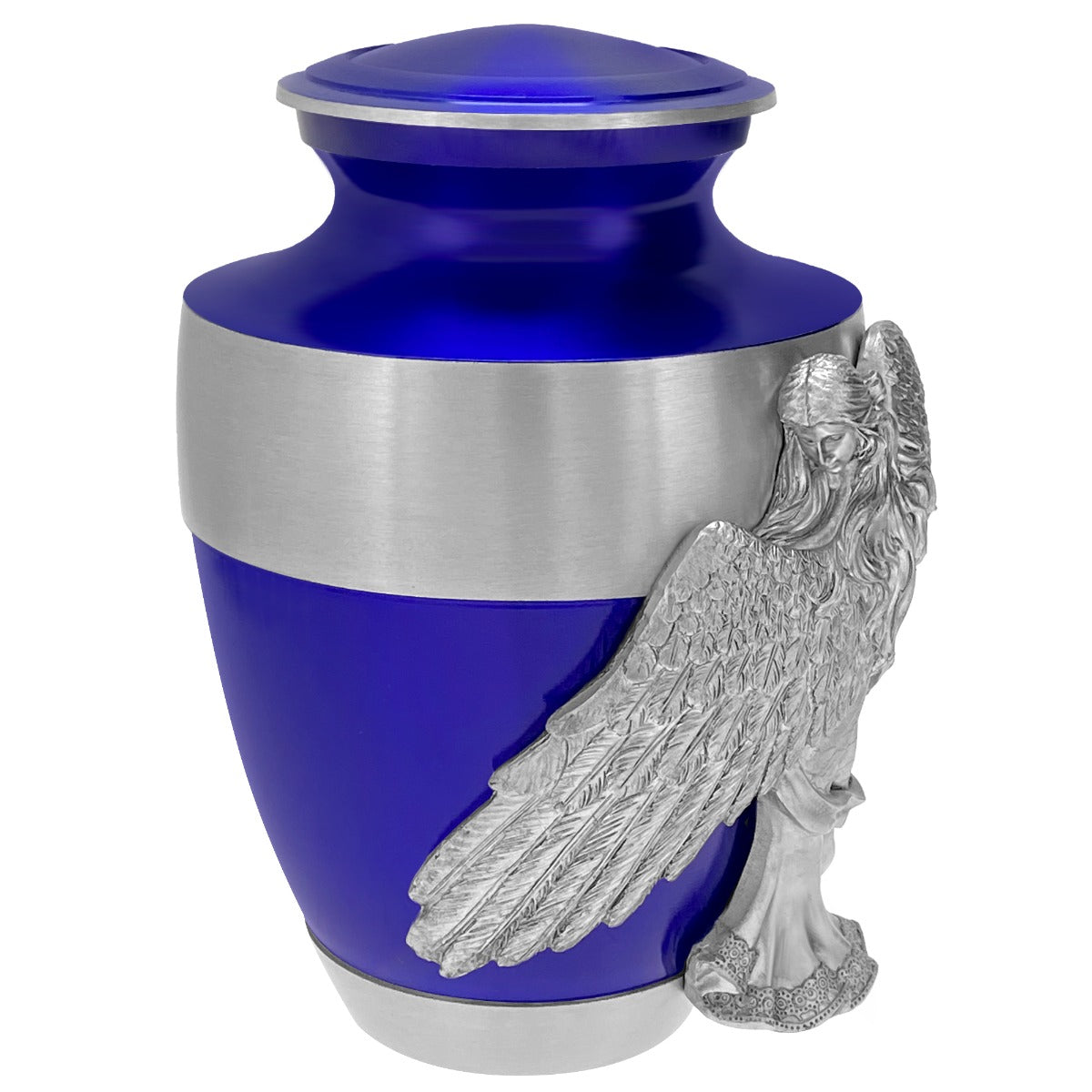 Wings of an Angel Band Blue Adult Urn - Pro Laser Engraving - Burial Vault Option
