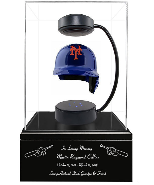 Baseball Cremation Urn & New York Mets Hover Helmet Décor