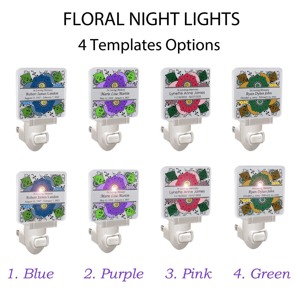 Memorial Flowers Night Light - 3 Lines of Personalization