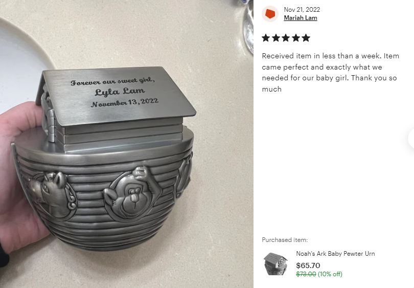 Noah's Ark Baby Pewter Urn