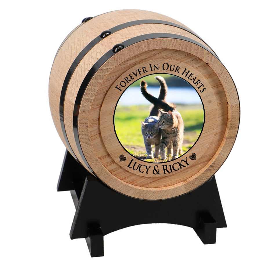 Pet Oak Barrel Urn - Small or Large Dog or Cat Urns