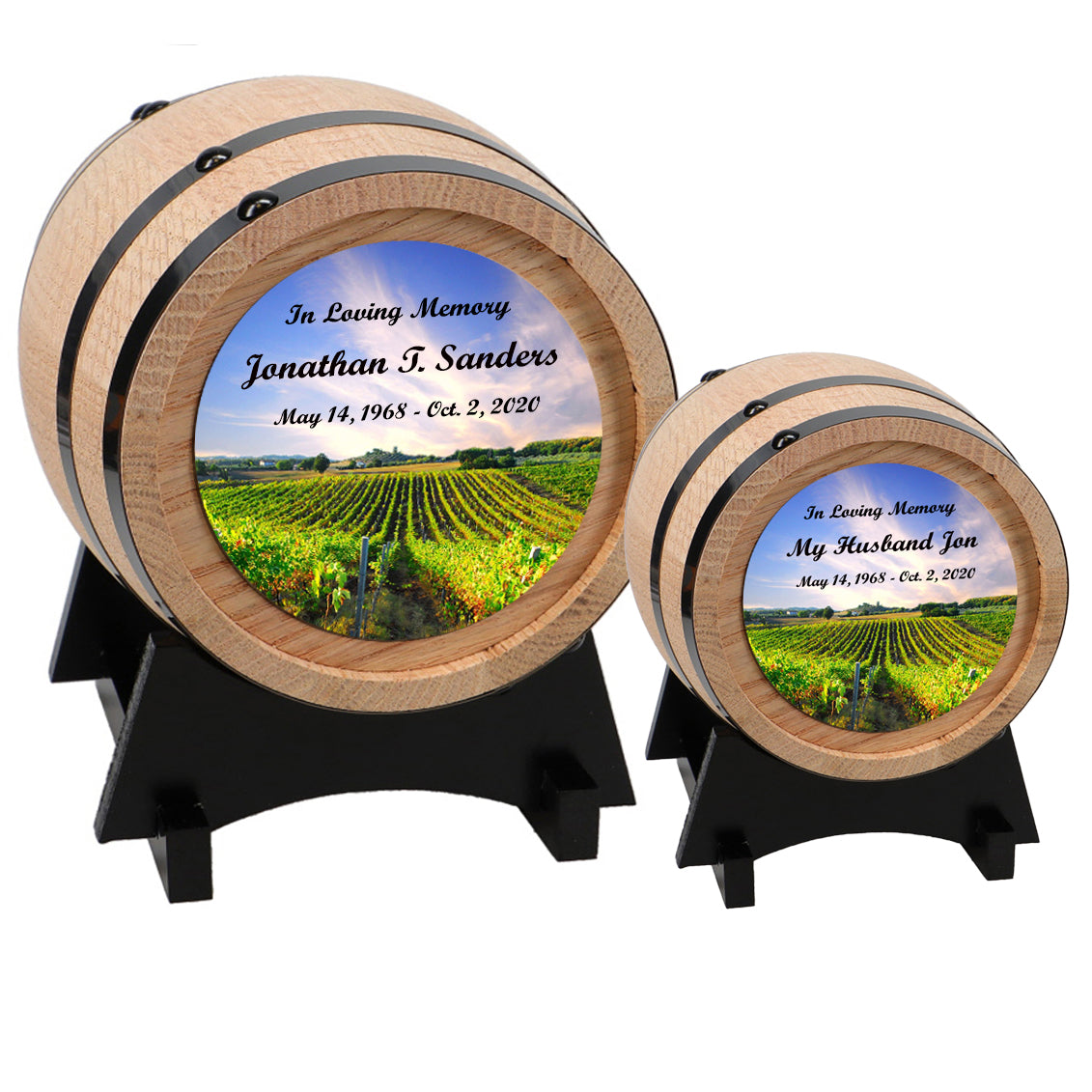 Sunny Vineyard Adult or Keepsake Oak Barrel Urn