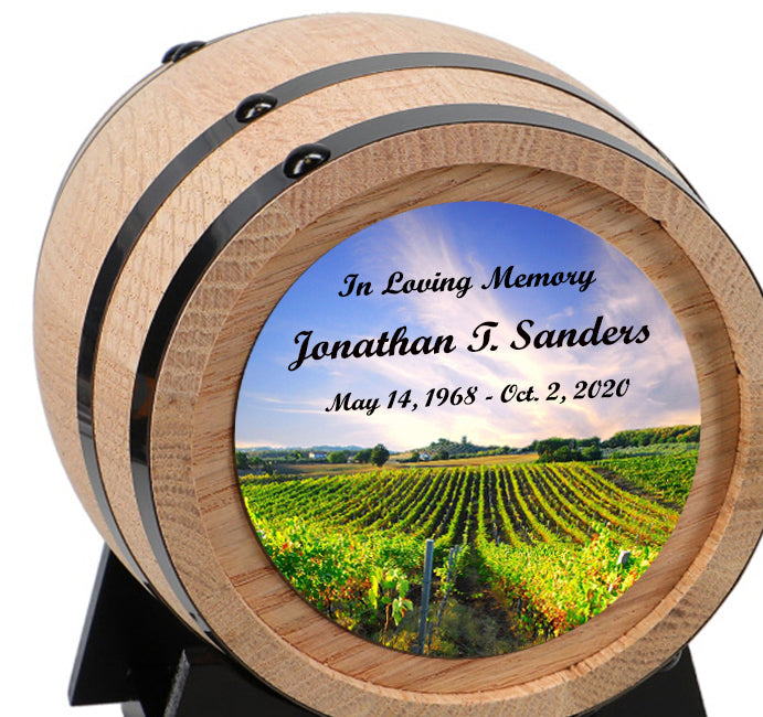 Sunny Vineyard Adult or Keepsake Oak Barrel Urn