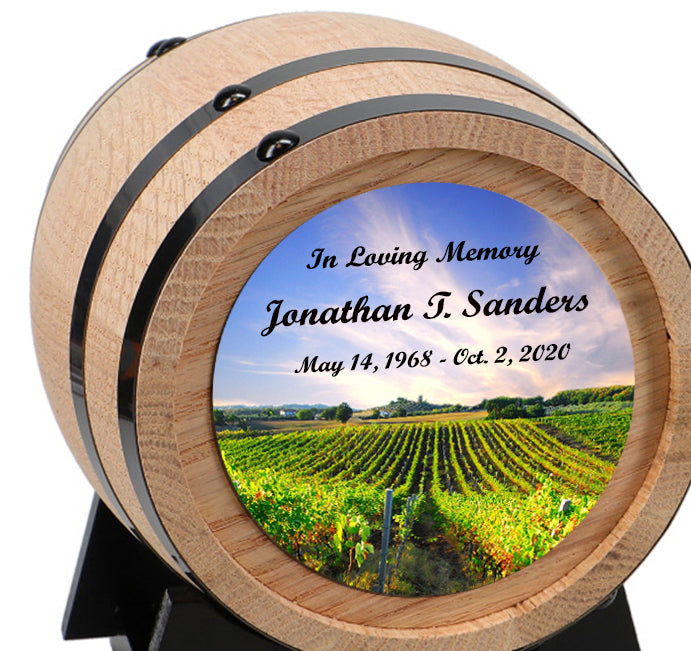 Sunny Vineyard Adult or Keepsake Oak Barrel Urn