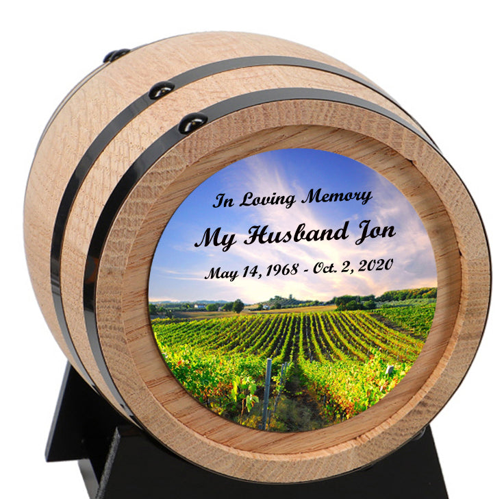 Sunny Vineyard Adult or Keepsake Oak Barrel Urn