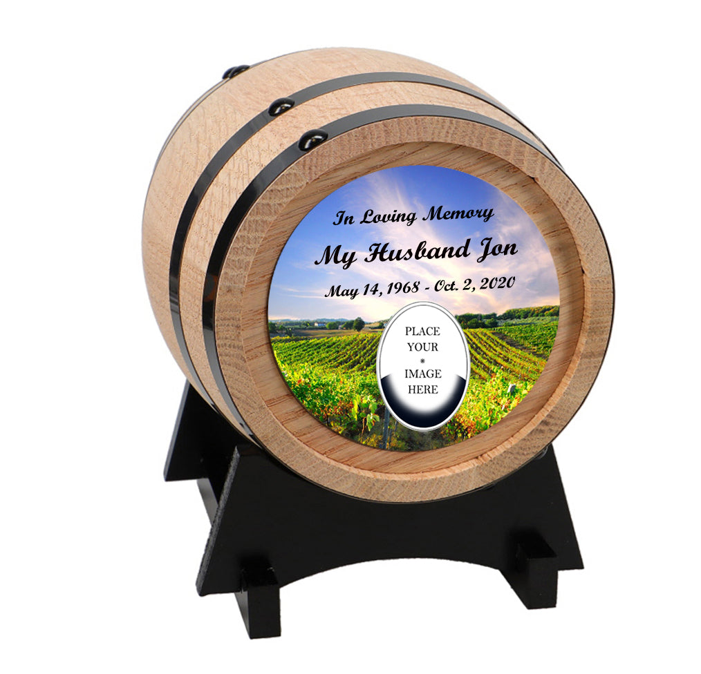 Sunny Vineyard Adult or Keepsake Oak Barrel Urn