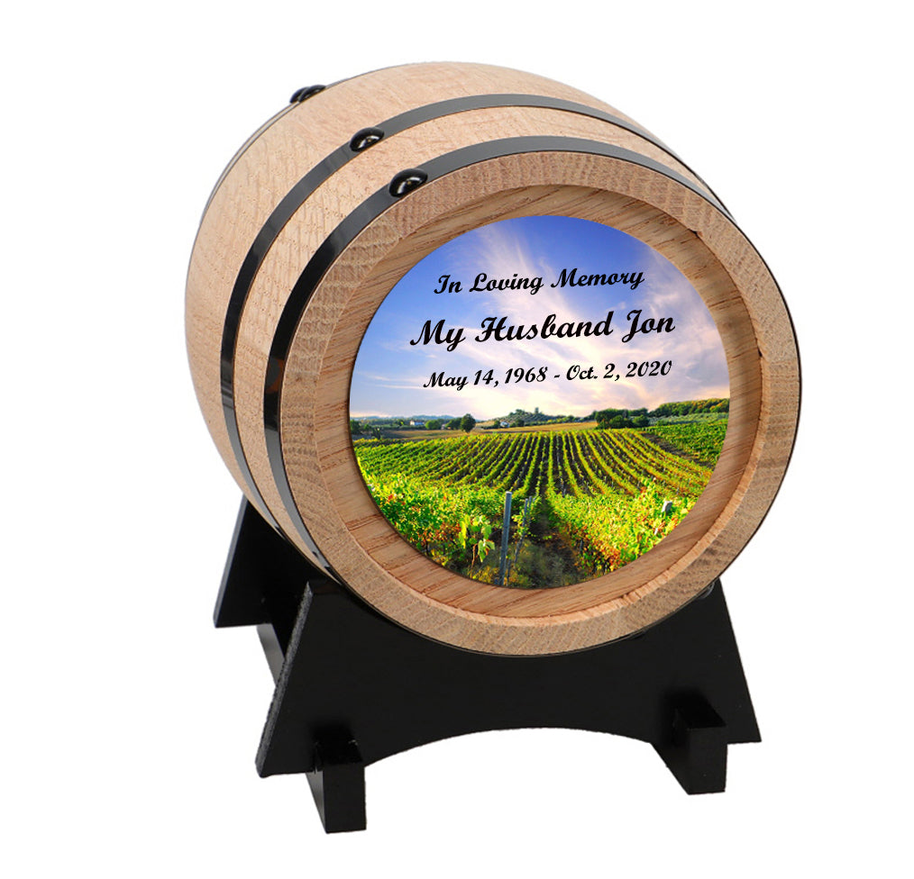 Sunny Vineyard Adult or Keepsake Oak Barrel Urn