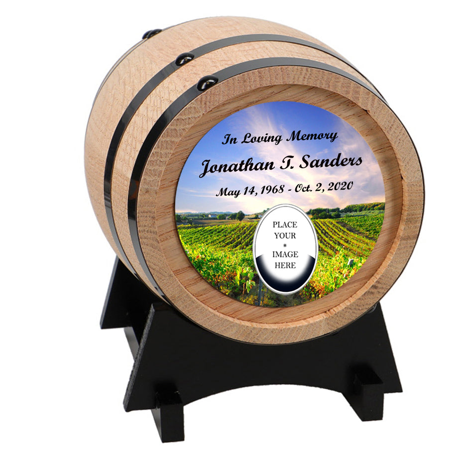 Sunny Vineyard Adult or Keepsake Oak Barrel Urn