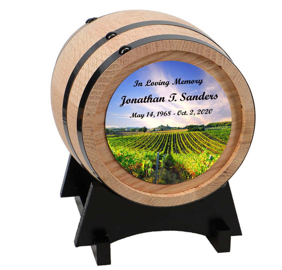 Sunny Vineyard Adult or Keepsake Oak Barrel Urn