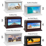 Ocean, Beach, Seashells & Turtles Adult or Medium Wood Keep The Memory® Cremation Urn 