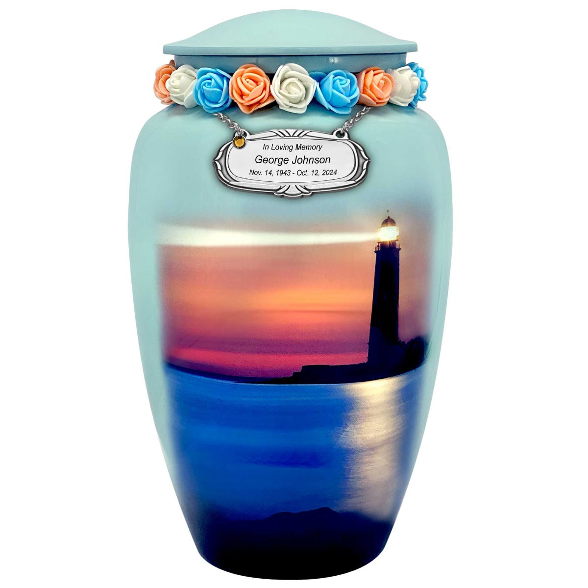 Ocean Lighthouse Adult Cremation Urn - Tribute Wreath™ - Pro Sand Carved Engraving