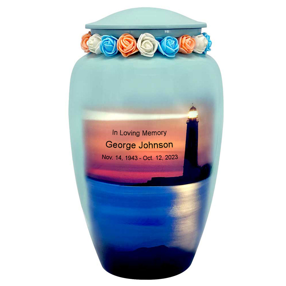 Ocean Lighthouse Adult Cremation Urn - Tribute Wreath™ - Pro Sand Carved Engraving