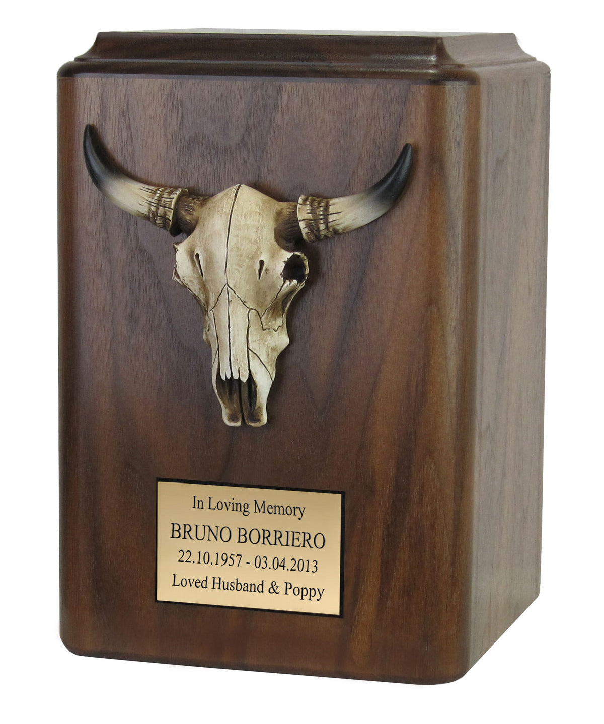 Cow Skull with Horns Wood Cremation Urn - Old West Steer Skull Cremation Adult Urn