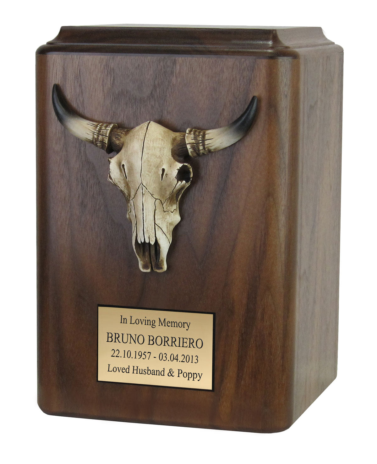 Cow Skull with Horns Wood Cremation Urn - Old West Steer Skull Cremation Adult Urn