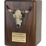 Cow Skull with Horns Wood Cremation Urn - Old West Steer Skull Cremation Adult Urn
