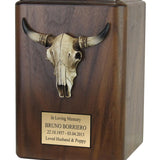 Cow Skull with Horns Wood Cremation Urn - Old West Steer Skull Cremation Adult Urn