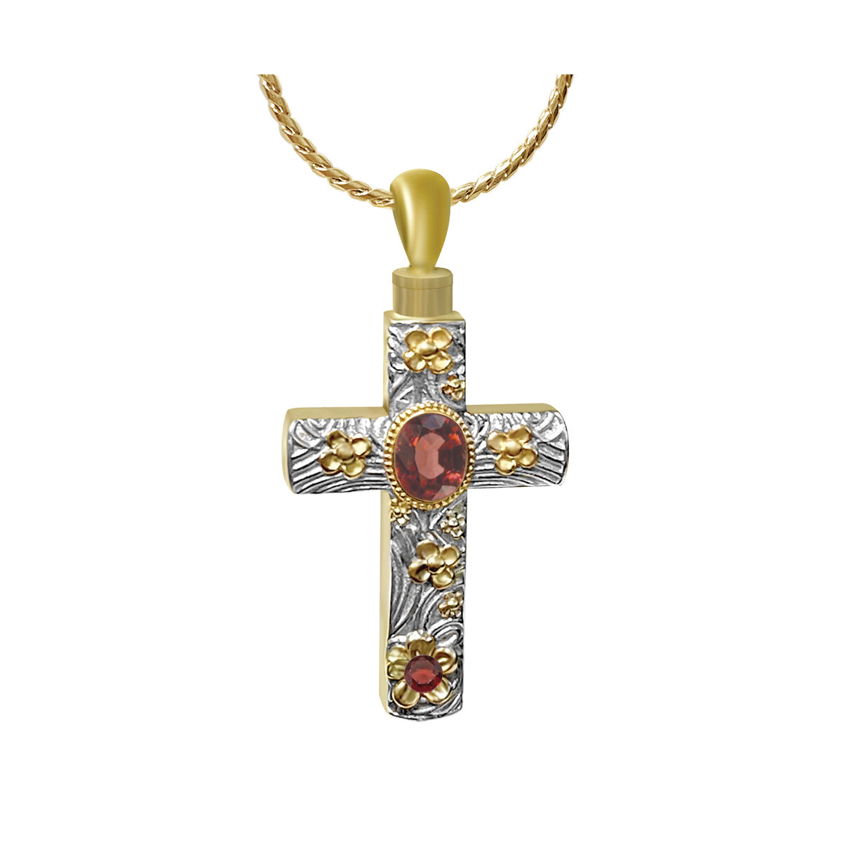 Floral 10KT or 14KT Gold Cross Cremation Jewelry Urn - SHIPS NOW