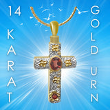 Christian Floral 10KT or 14KT Gold Cross Cremation Jewelry Urn - ORDER NOW