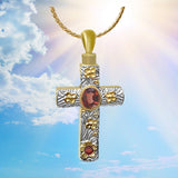 Old World Floral 10KT or 14KT Gold Cross Cremation Jewelry Urn - SHIPS NOW