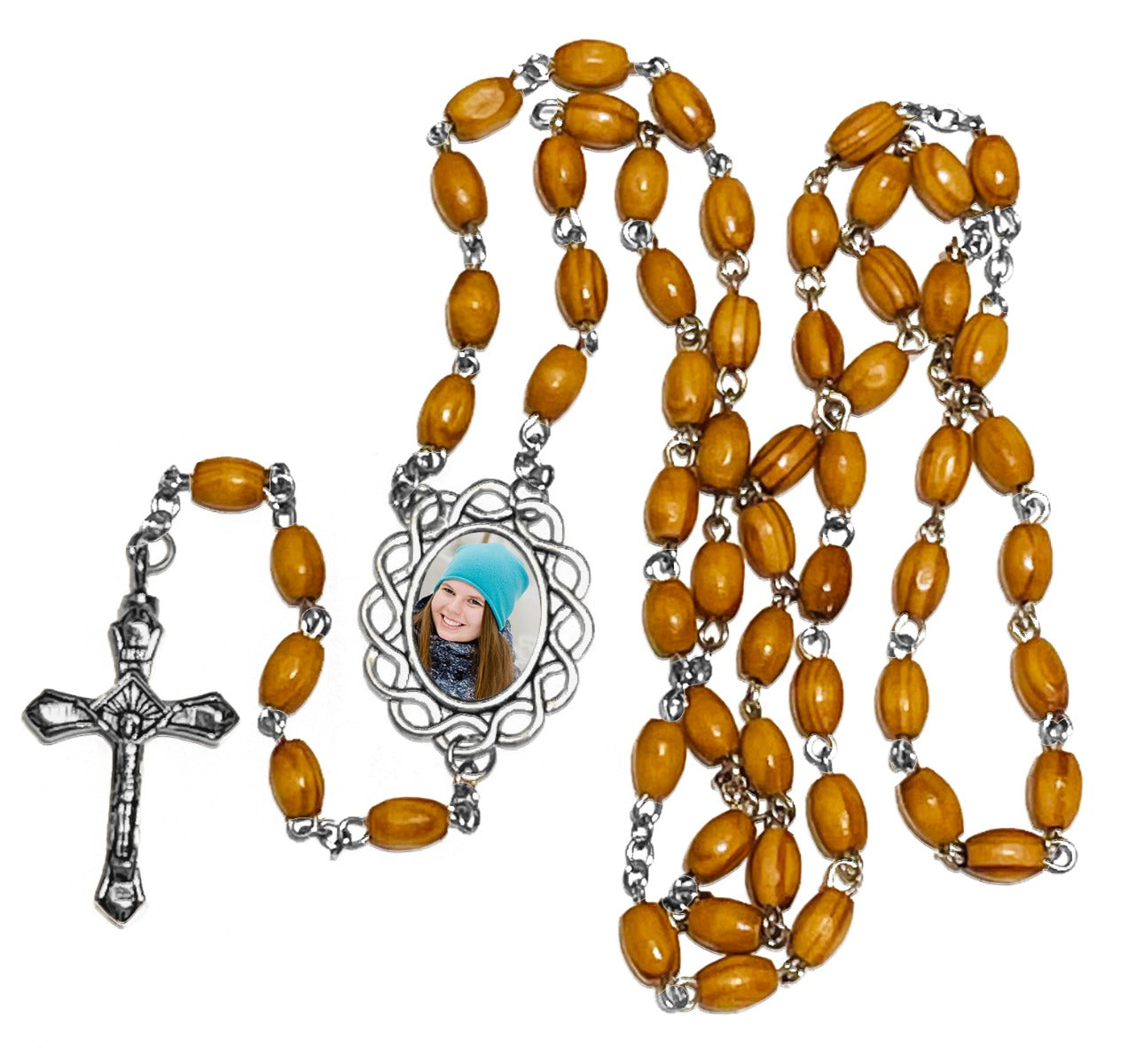 Olivewood Photo Rosary Necklace Urn