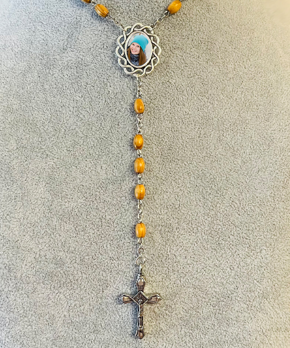 Olivewood Photo Rosary Necklace Urn