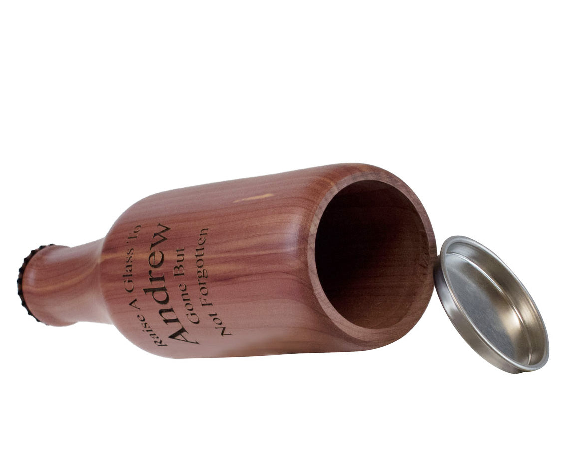 Beer Bottle Toast Keepsake Urn - Light or Dark Wood Options