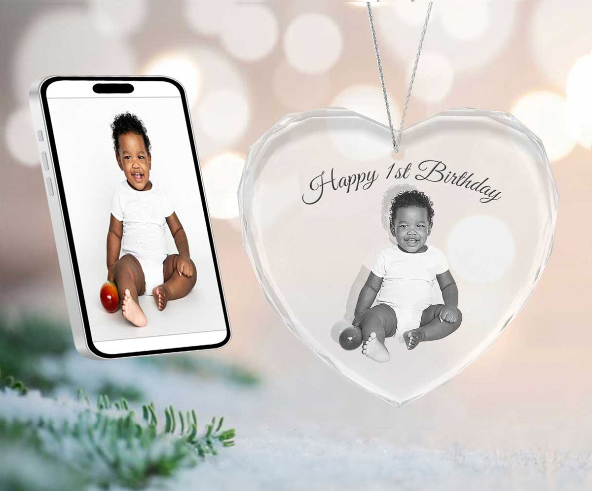 2D Crystal Photo Heart Ornament - Engraving Option