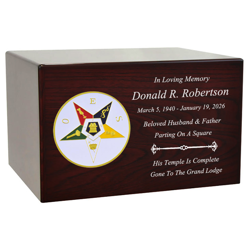 Masonic & OES Emblem Wood Cremation Urns - Free Laser Engraving