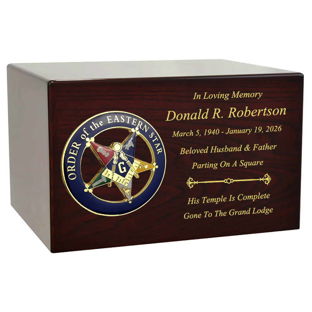 Masonic & OES Emblem Wood Cremation Urns - Free Laser Engraving