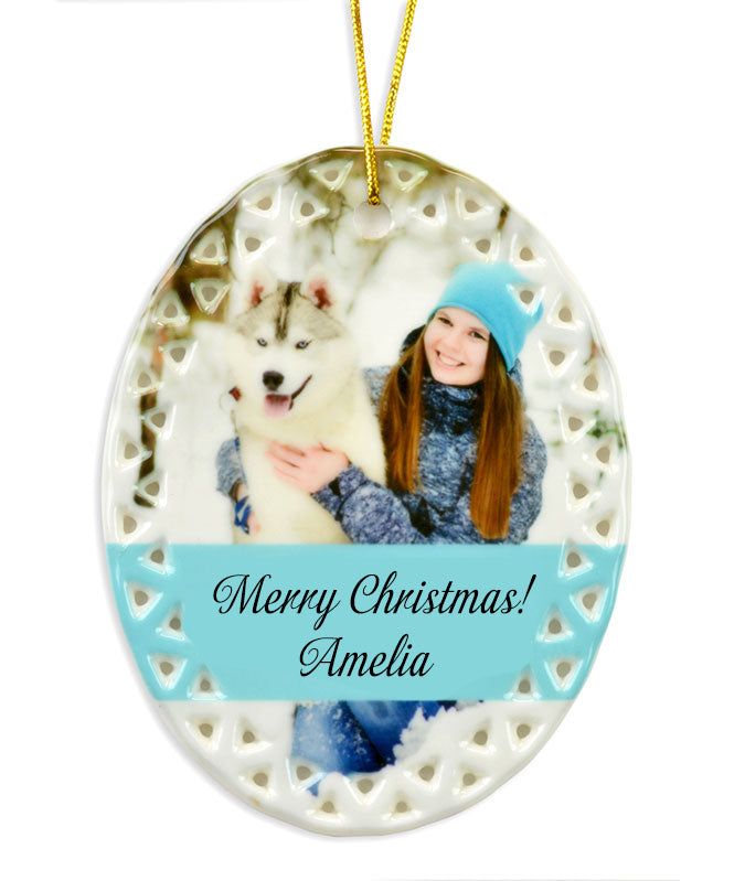 Photo Porcelain Oval Christmas Ornament