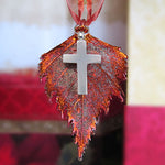 Real Birch Leaf & Cross Ornament