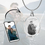 2D Crystal Photo Round Necklace Pendant - Engraving Option - Free Chain