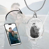 2D Crystal Photo Round Necklace Pendant - Engraving Option - Free Chain
