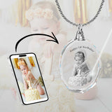 2D Crystal Photo Round Necklace Pendant - Engraving Option - Free Chain